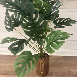 Pick Up From Mount Juliet Tn37123..Beautiful New Antique Golden Metal Pot With Monstera Plant 36”..excellent Condition…pet N Smoke Free Home 