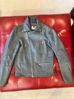Topman Gray Leather Biker Jacket