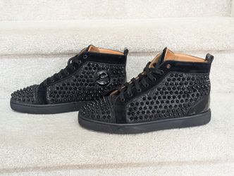 Black Leather Mid Top Spike Sneakers Shoes Sz EU 43 US 10