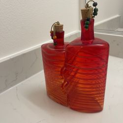 Red Glass Bottles with Cork Stoppers