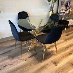 Black Gold Modern Velvet Glass Dining Set 