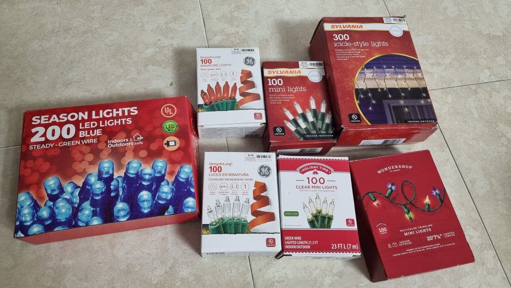 large set of Christmas lights & holiday decorations.