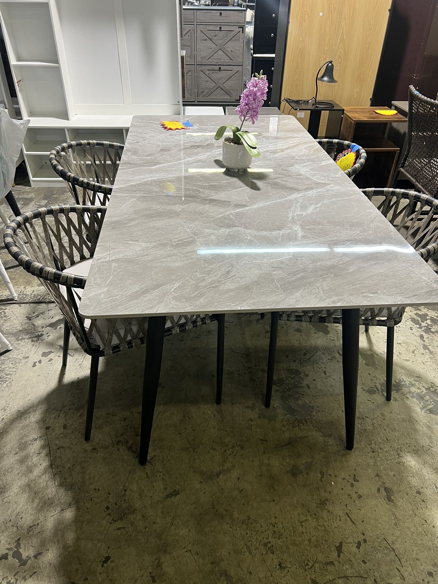 π½ 5-Piece Modern Dining Set with Marble-Style Table β $350 β’ π€ Rectangular sintered stone tabletop β elegant white marble look, scratch & scuff resi