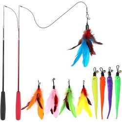 MeoHui Interactive Cat Toys - Retractable Wand Toy and Feather Toys Refills for Indoor Cats to Chase and Exercise