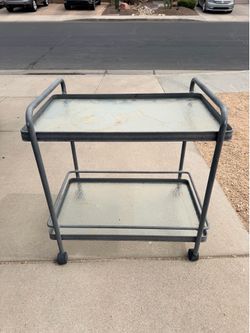 Metal Rolling Bar Cart with Tempored Glass Base (LxWxH: 30.5” x 20” x 28”)