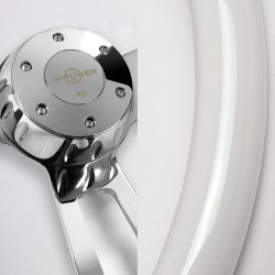 W-Power 432mm White Wood Grip 5-Hole Aluminum Chrome 17-Inch Steering Wheel+Horn -(3-SW-8965-CH-WH