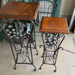 Beautiful Pair Of Wood And Iron Crystal Nesting Tables