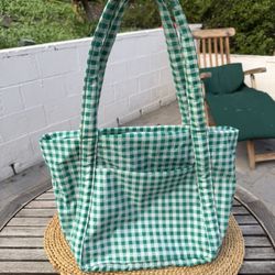 BAGGU green Gingham Mini Cloud Bag