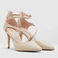 ALDO Beige Pump Pointed Toe Stiletto Heels Ankle Strap Buckle US 9 EU 40