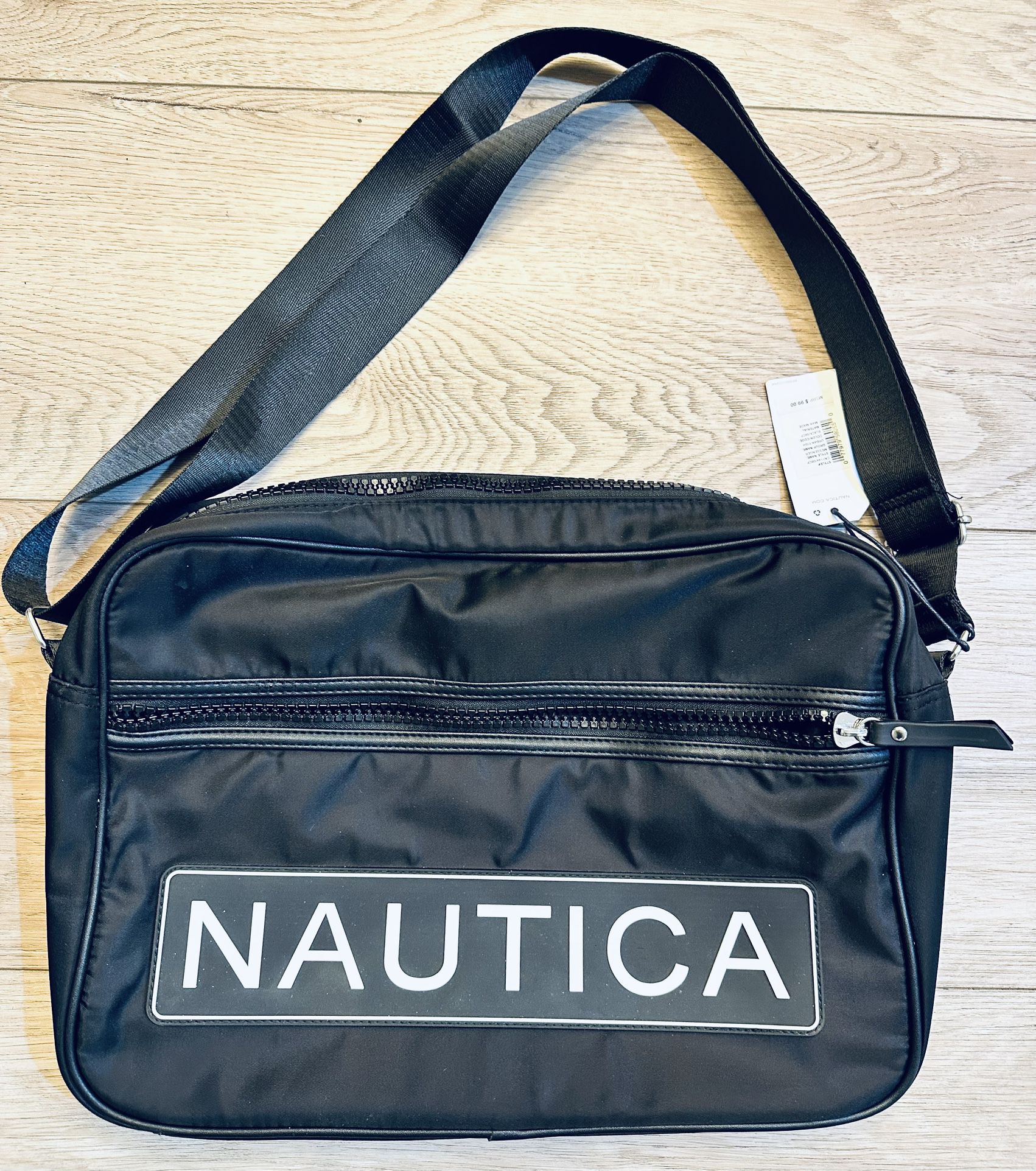 Nautica Urban Fish Large Crossbody Bag Messenger Adjustable Strap Black 16” NWT