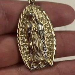 10k Gold Two-Tone Solid Virgin Mary Pendant