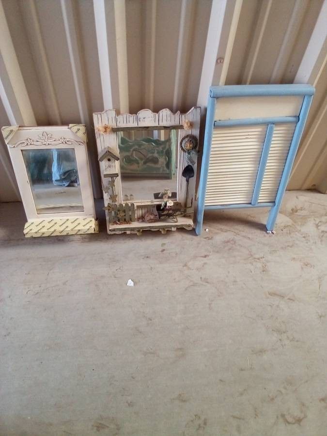 2 Mirrors And Antique Washboard Laundry Mirror