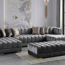 Ariana Gray Velvet Double Chaise Sectional

