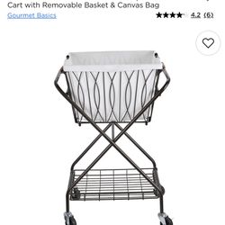 Gourmet Basics Artesa Verona Collapsible Metal Laundry Cart with Removable Basket & Canvas Bag