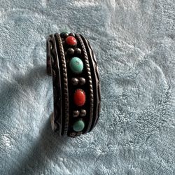 Signed B. Livingston Cuff Bracelet – Southwestern Native Style – Vintage