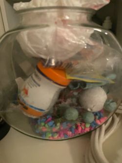 Fish bowl with fish food