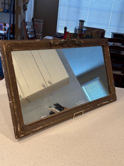 Vintage Rectangular French Provincial Gilt Floral Crest Wall Mirror 26x15