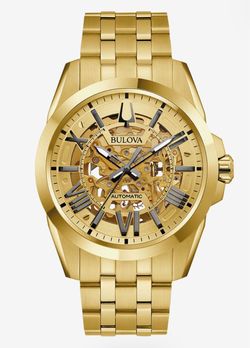 Bulova Sutton Automatic Skeleton Gold Watch – $400