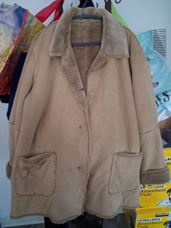 Tan Shearling Coat with Button Front
