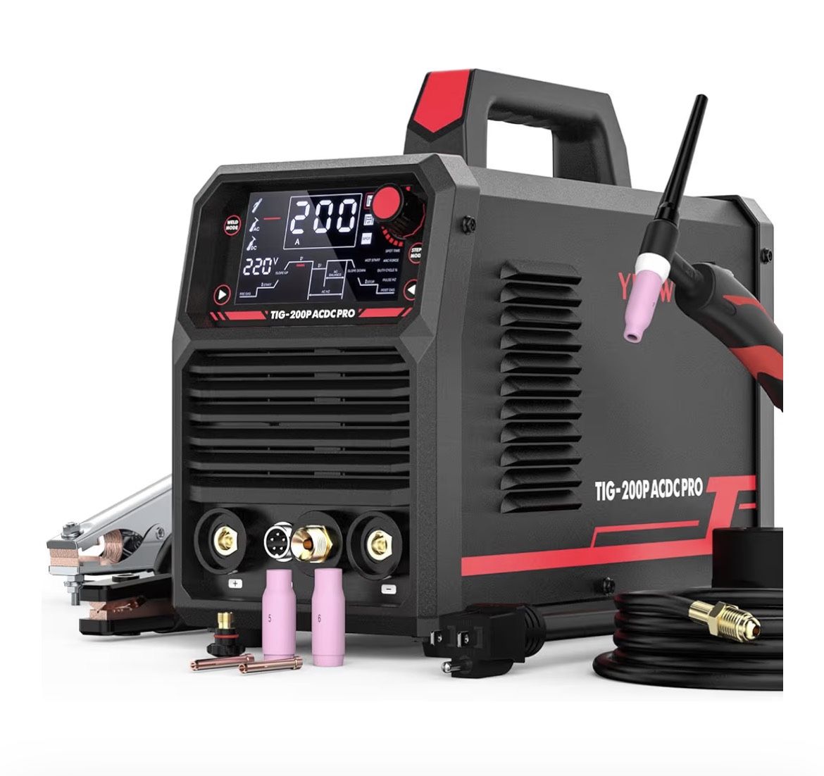 YESWELDER 200A AC/DC Aluminum Tig Welder with Pulse Large LED Display, Digital Inverter STICK/TIG 110/220V Dual Voltage TIG Welding Machine TIG-200P A