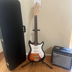 Harmony Marigold Vintage Guitar W/ Hardshell Case, Fender Amp