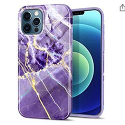 Marble Case Compatible with iPhone 12 Pro Max (6.7 Inch) 2020, Ultra Slim Thin Glossy Soft Marble Design Shockproof Phone Covers (Marble Purple 12ProM