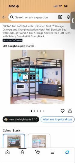 DICTAC Full Size Metal Loft Bed with Desk