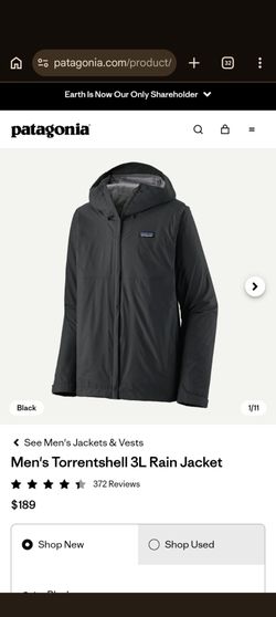 Patagonia Men's Torrentshell 3L Rain Jacket Black Brand New