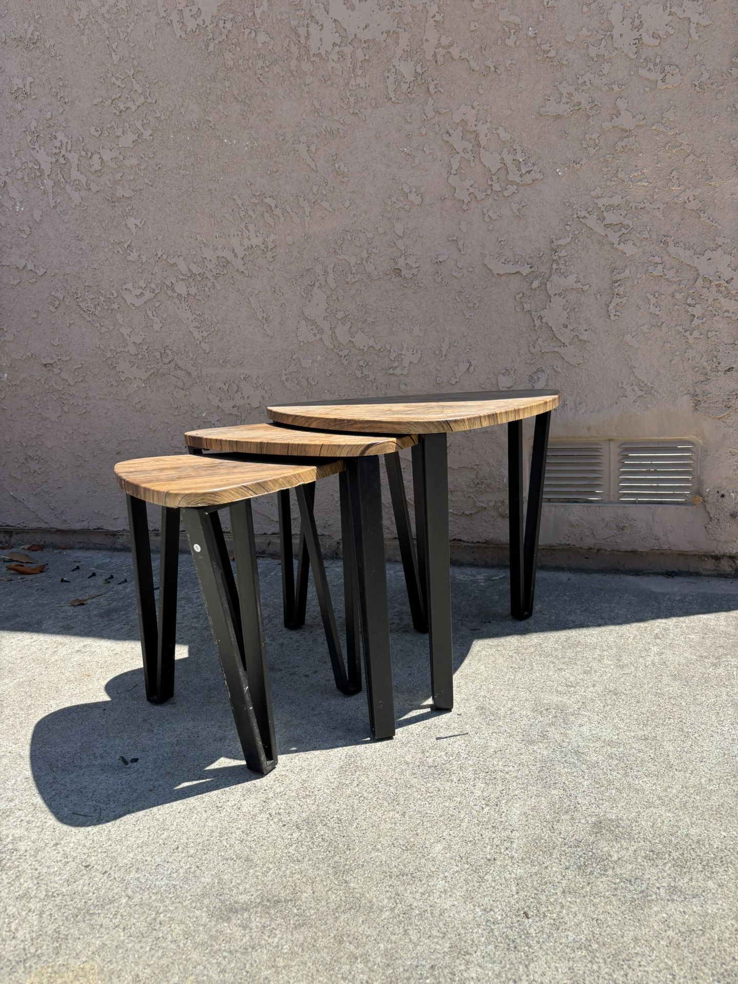 Set of 3 Industrial Small Stacking Side Tables with Metal Frame for Couch Rustic Brown and Black