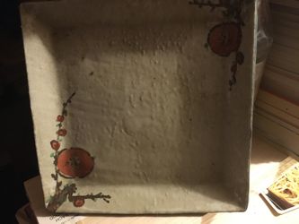 Japanese Ceramic Square Plate with Persimmon Floral Design - Serving Plate