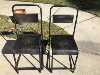 2 Rustic metal distressed black chairs