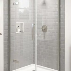 Classic 36” W x 76” H Square Sliding Frameless Corner Shower Enclosure in Stainless