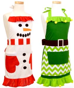 Flirty Aprons: Girl’s Holiday Snowman or Elf Apron NEW