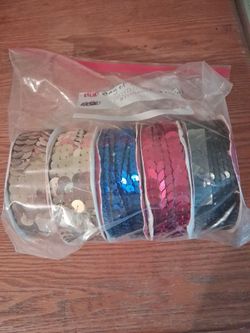 Set of 5 Sparkly material commonly used to make armbands for belly dancing