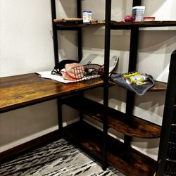 L-shaped desk with matching shelving
