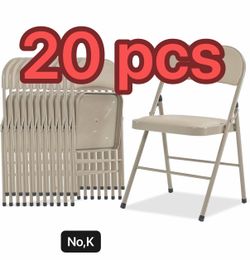 20 Pack Folding Chairs with Padded Seats for Outdoor & Indoor, Portable Stackable Commercial Seat with Steel Frame , Khaki (330lbs Capacity)