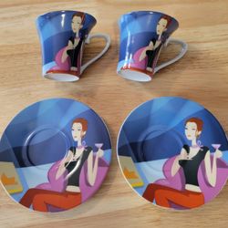 Contemporary Asymmetric Music Notes Espresso CUPS PLATES, Set for 2