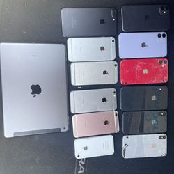 locked iPhones for parts or repair as is All are turning on some in good condition and some has cracked  12 iPhones different models and 1 iPad 7 gene