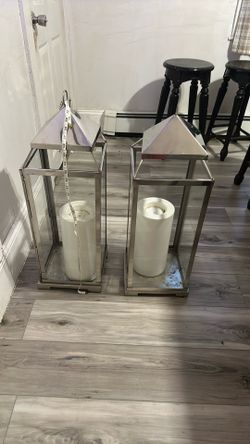 Two Metal Lamps, With Fake Candles 45.00 For Both .