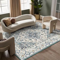 5x7 Area Rugs - Machine Washable Rugs for Living Room,Boho Area Rug with Non-Slip Backing, Stain Resistant Vintage Medallion Rug