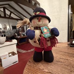 13” Folksy Charming Country Snowman Standing Plush w/ Weighted Feet