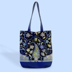 Blue Canvas Tote Bag - Handmade
