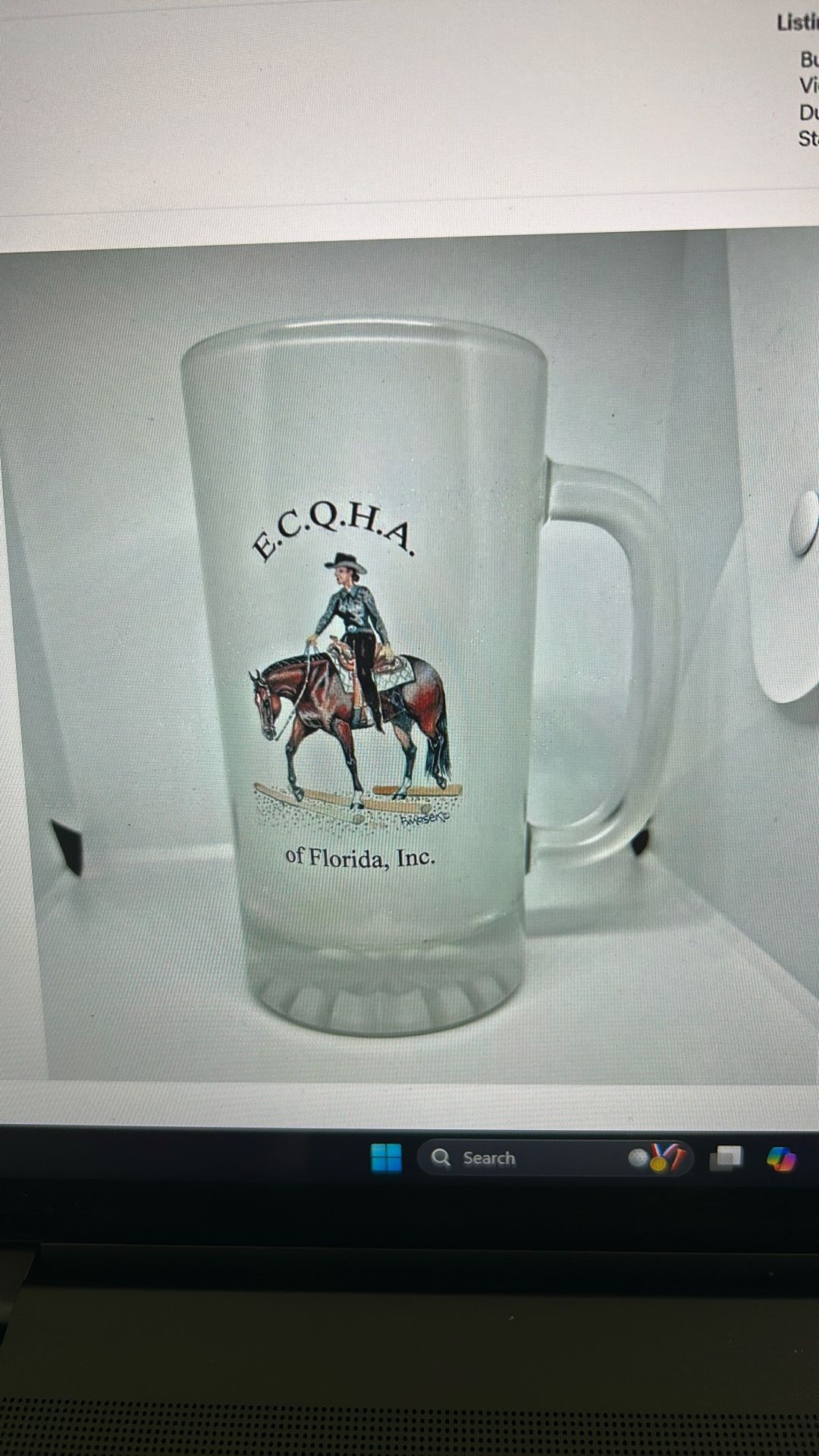 Vintage Equestrian Equine Western Horse Frosted Beer Glass