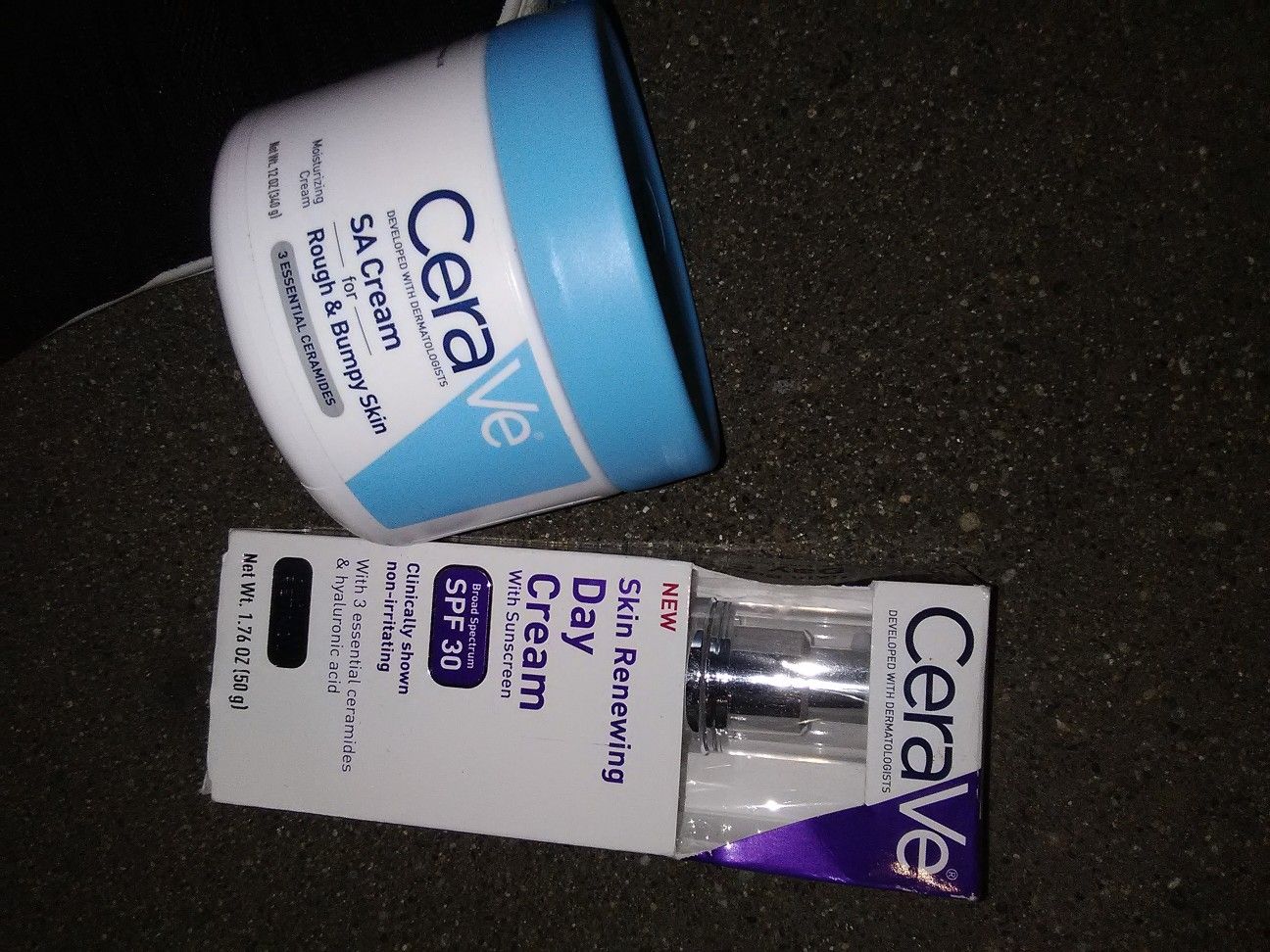CeraVe skin renewing day cream SPF 30 and CeraVe sa cream for rough and bumpy skin