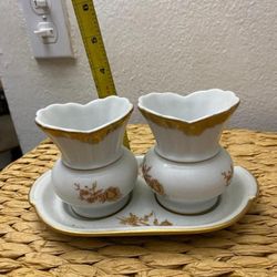 SET DE TRES PIEZAS DE PORCELANA FILETEADA 