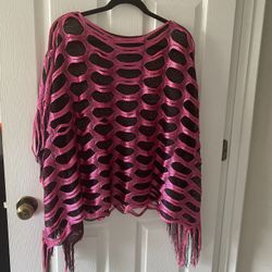 NWOT Fuchsia/ Black Formal Shawl with Fringes