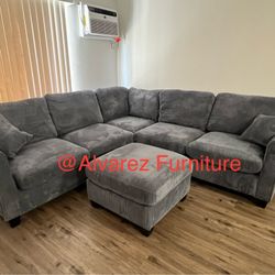 Corduroy Sectional Sofa With Ottoman