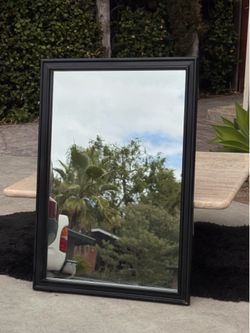 Mid Century Modern Vintage Black Wall Mirror Solid Wood Frame