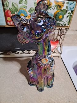 Fenton ALLEY CAT Hand Painted PURPLE CarnivalGlass STATUE Signed SMITH