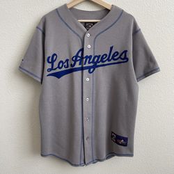 Majestic Vintage 90s Grey Navy Blue Unisex Los Angeles Dodgers Baseball Jersey
